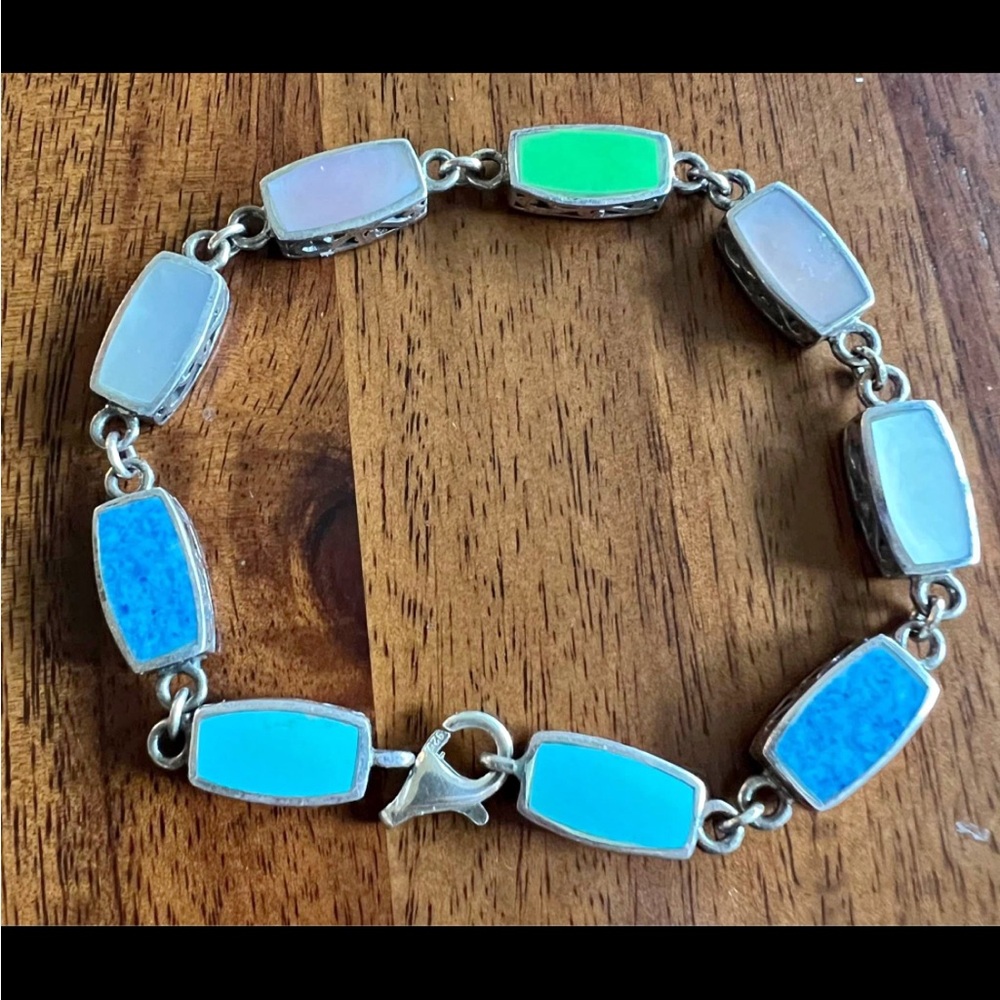 Elegant  vintage  Reversible sterling Silver pearl  and turquoise Bracelet 7”
